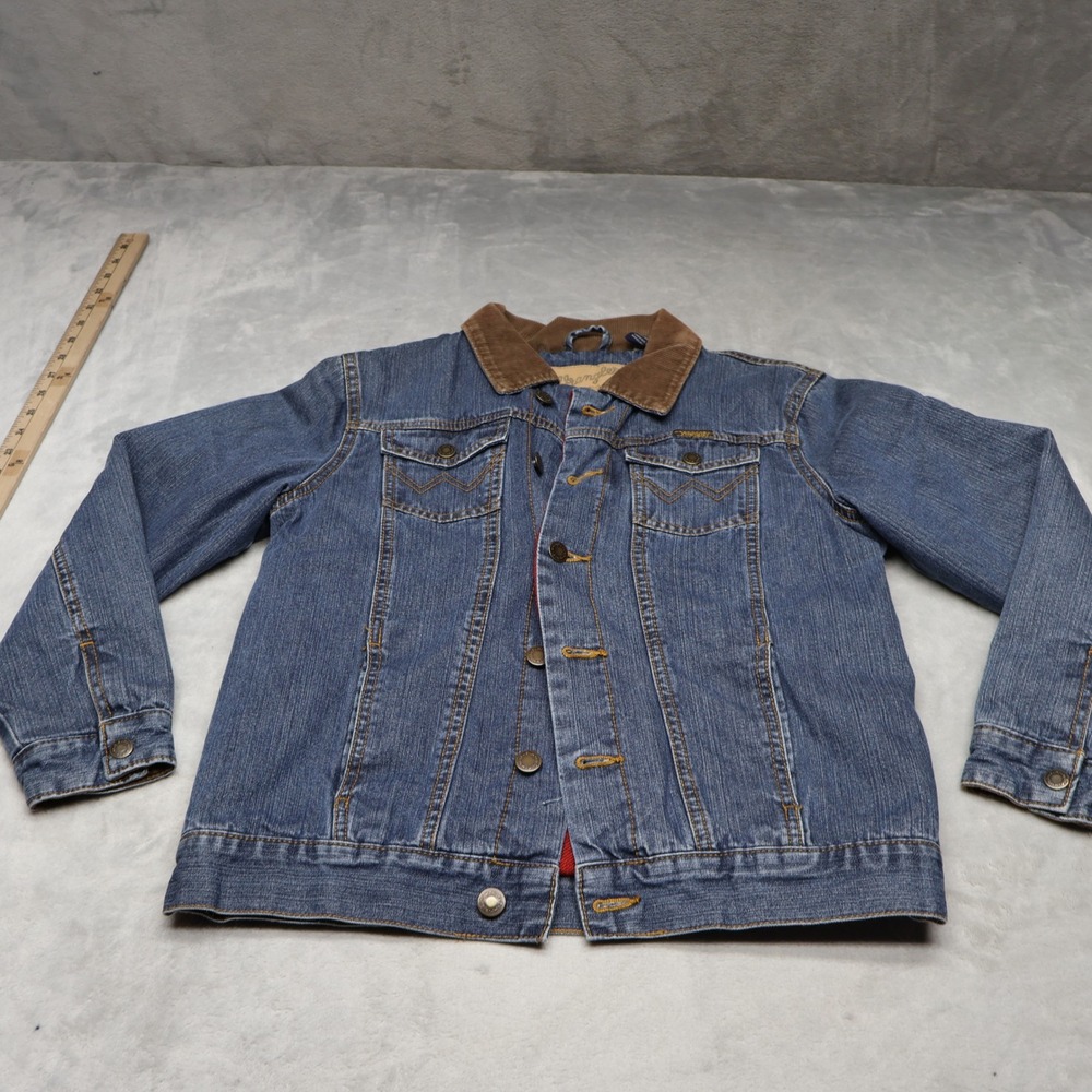 Wrangler Jacket Women Large Blue Denim Flannel Lined Rugged Classic Jean Trucker - Picture 1 of 11